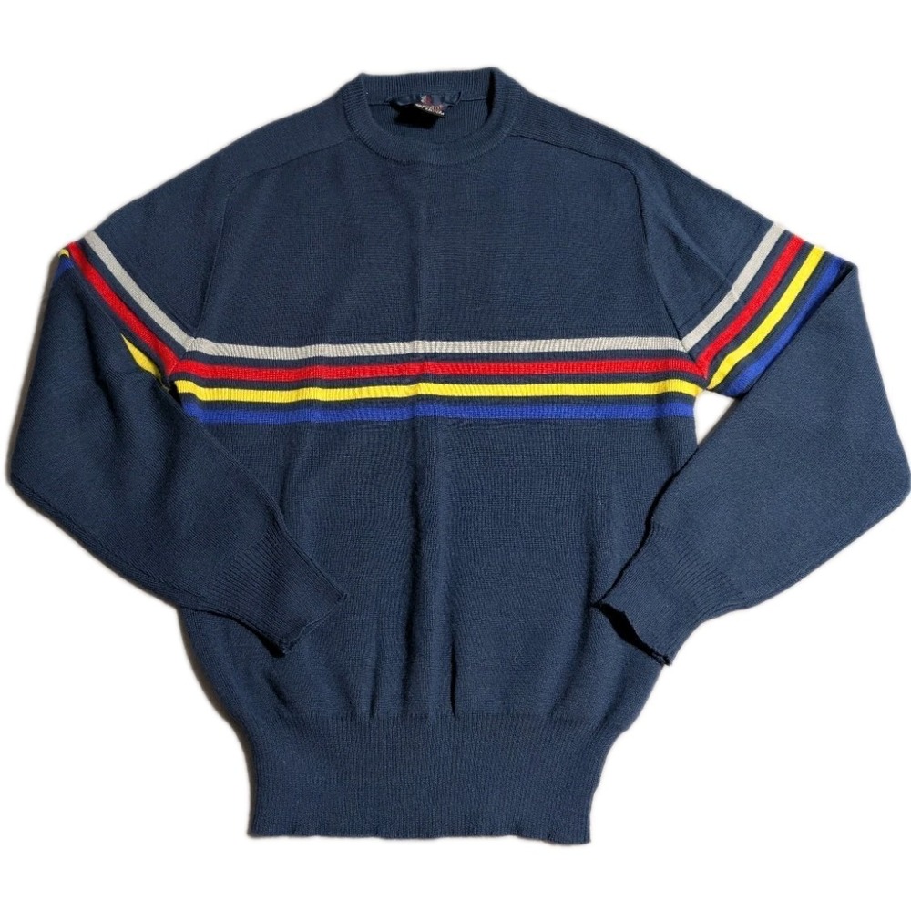 Vintage Herman's Ski Sweater Mens Medium Wool Blend Striped Crewneck Retro USA